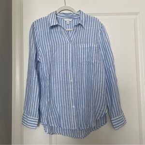 H&M Blue and White Striped Linen Button Up Small